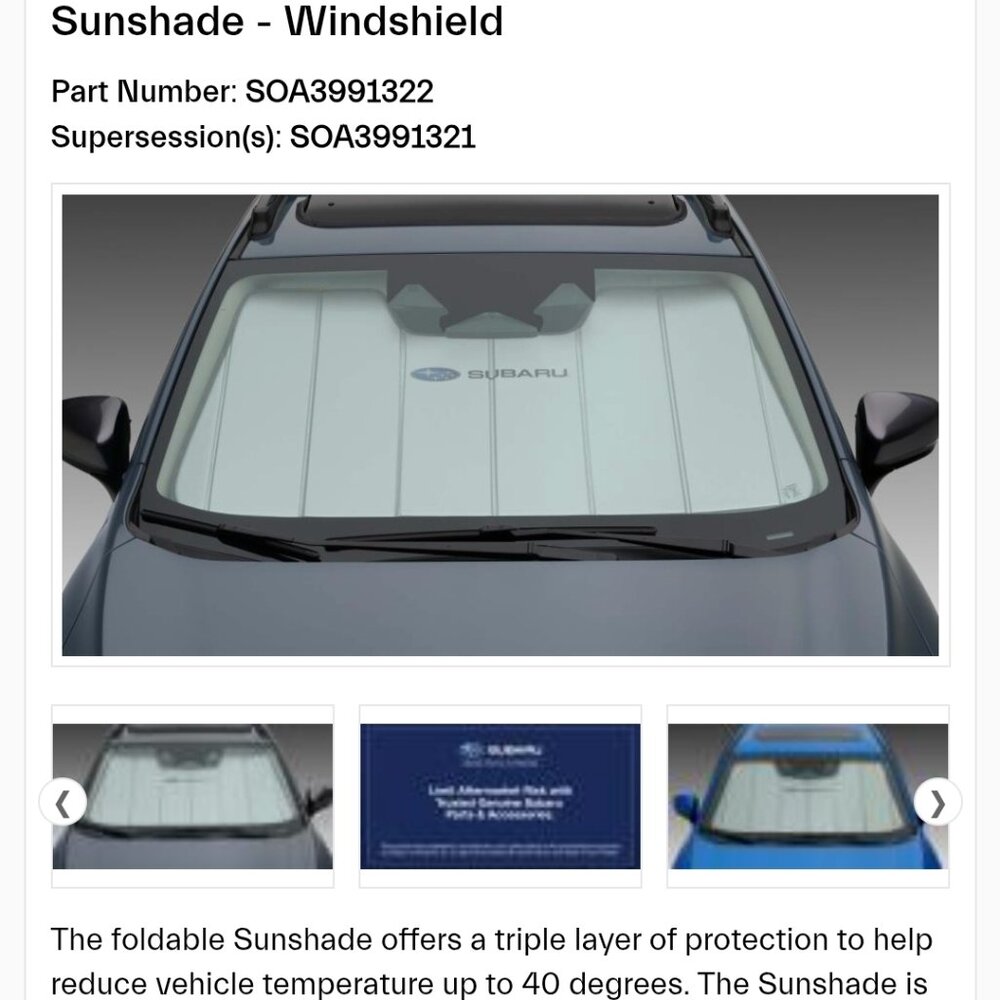 Genuine 2021-2026 Subaru Impreza XV Crosstrek Sunshade SOA3991322 OEM